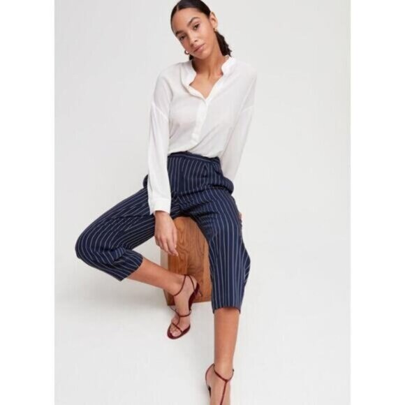 Aritzia Modesto Pinstripe Blue White Trousers Size 0 - Picture 3 of 8